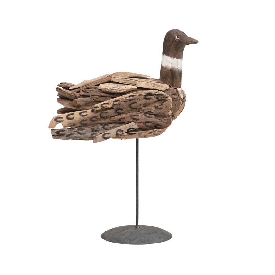 Driftwood Bird on Metal Stand - 17.5"