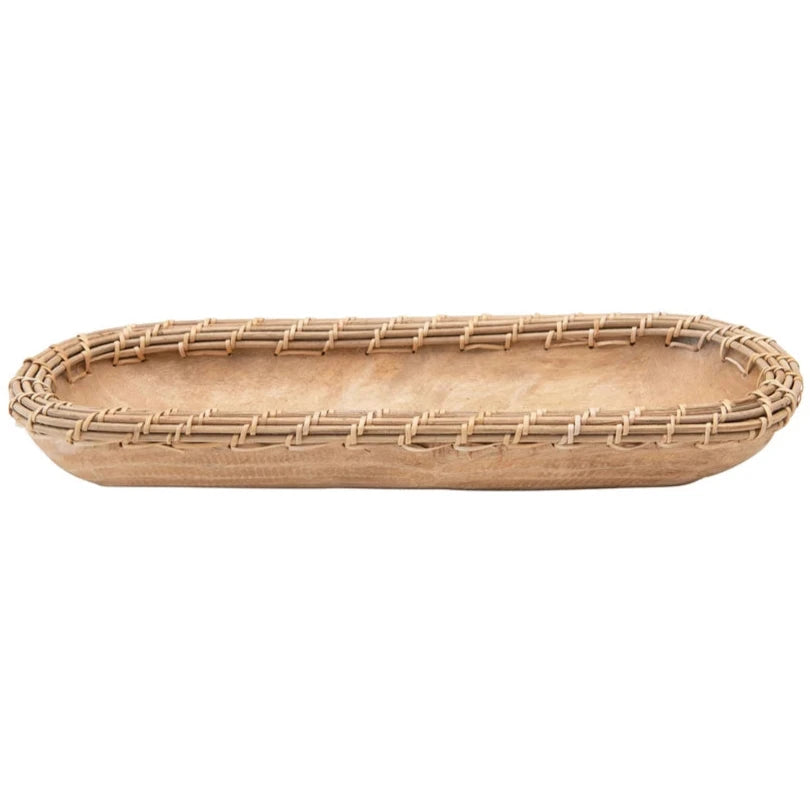 Hand-Carved Mango Wood & Woven Arurog Bowl - 22" x 8.75"