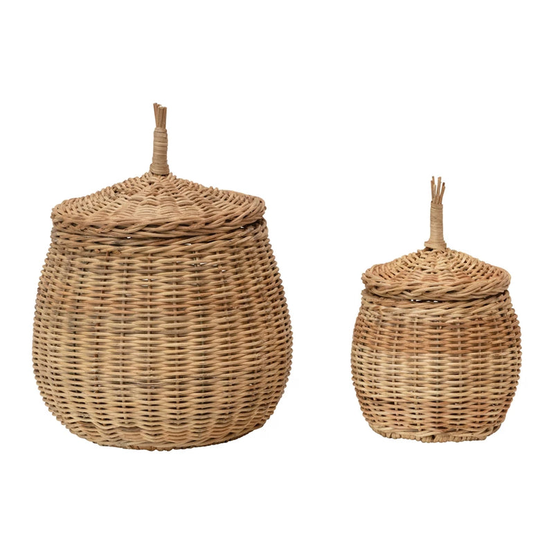 Hand-Woven Wicker Baskets with Lids