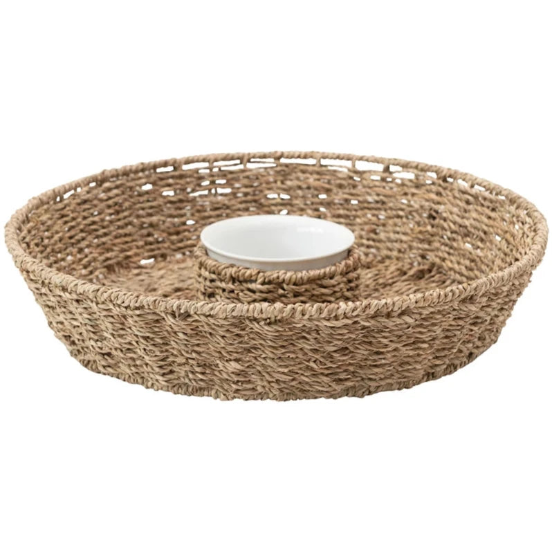Woven Seagrass Chip & Dip Basket w/ Bowl - 15.75"