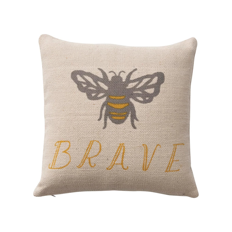 Cotton Throw Pillow w/ Bee "Brave"