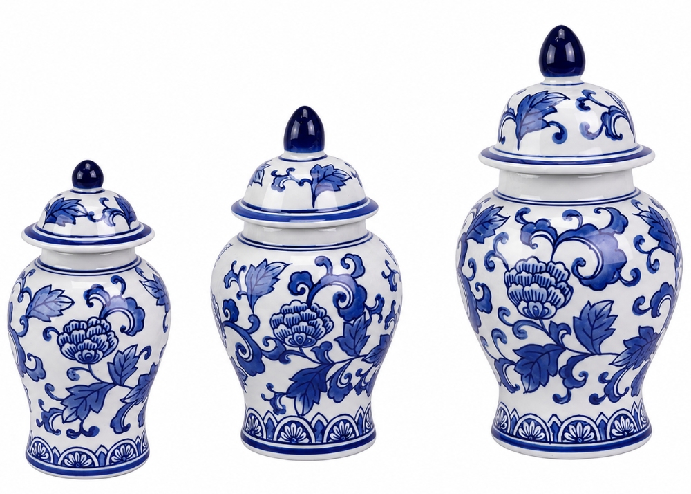 Enchanted Home Blue & White Floral Ceramic Food Jars - 7" to 10.5"