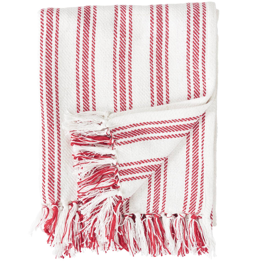 C&F Crimson/White Ticking Stripes Cotton Throw Blanket - 50" x 60"