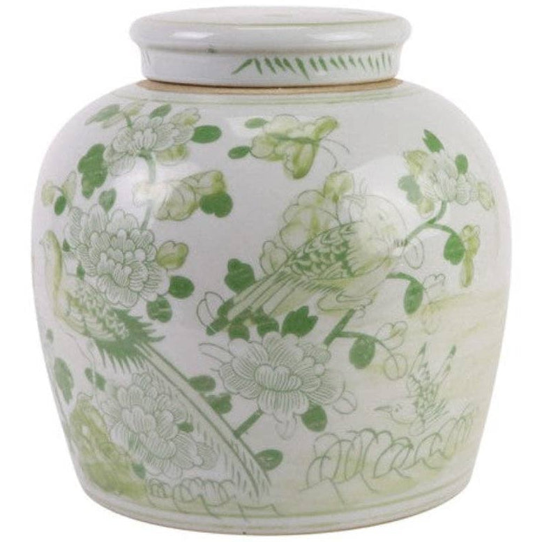 Enchanted Home Green & White Porcelain Chinoiserie Flat-Top Jar - 9"