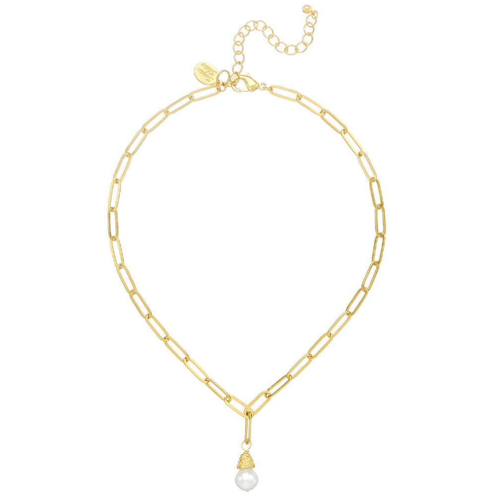 Susan Shaw Gold Freshwater Pearl Paperclip Necklace