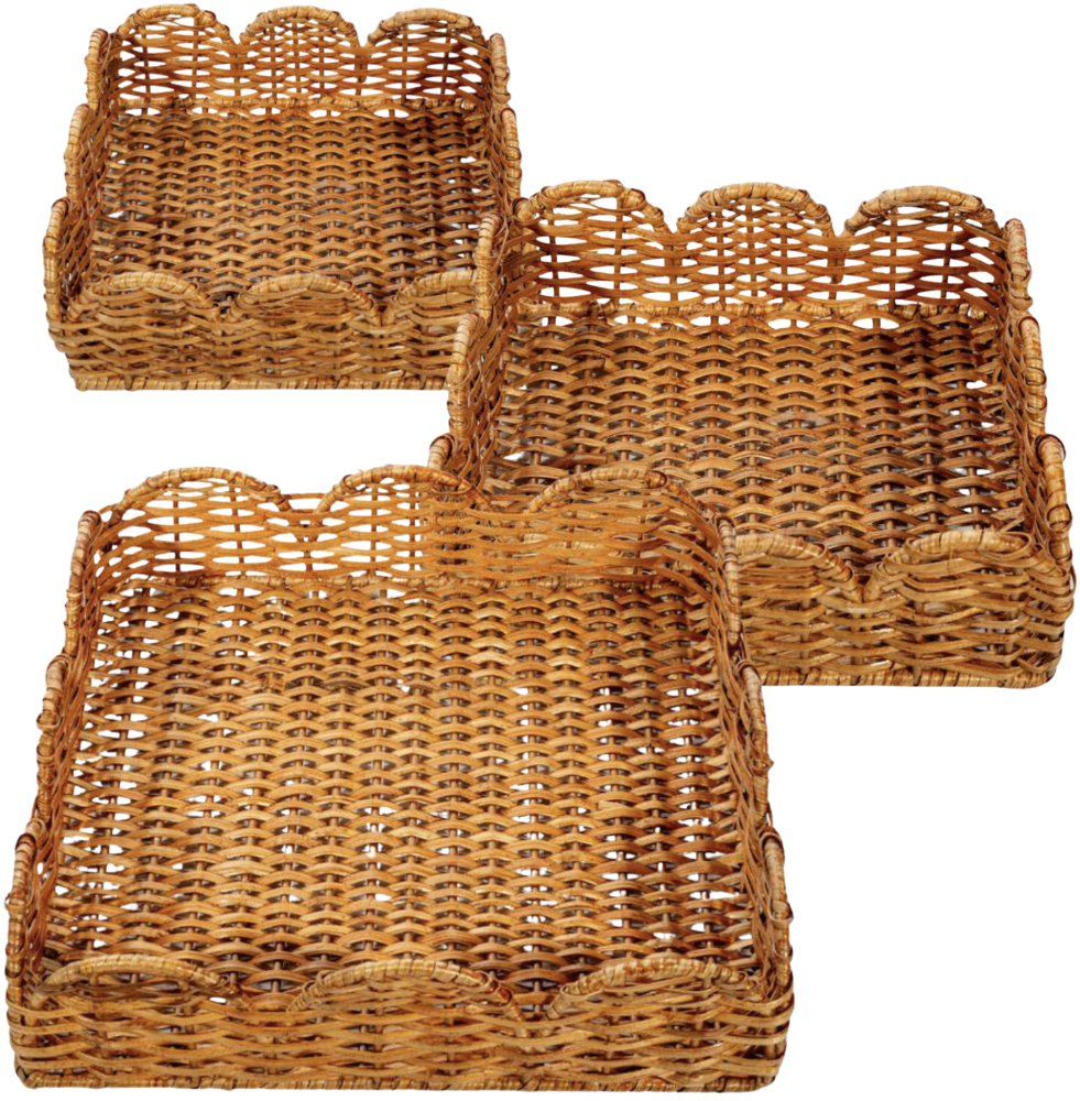 Enchanted Home Scalloped Square Wicker Trays - 10" to 14"