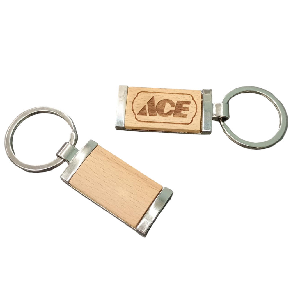 Rectangle Metal Keychain w/ Wood Inlay (Blank) - 1-7/8"