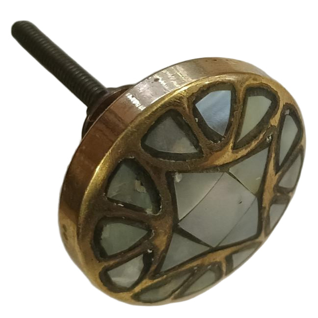 Park Hill Brass Dresser Knob w/ Mother of Pearl Inlays - 1.5"