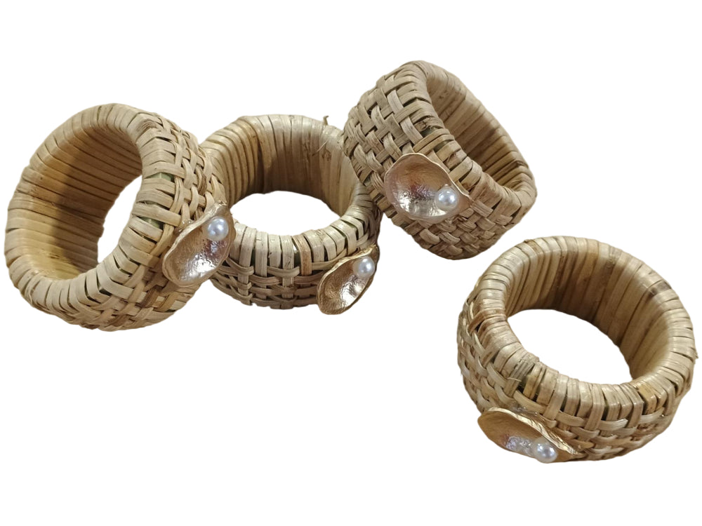 Ten-Twenty-Six Rattan Oyster Shell Napkin Rings - 4 pc.