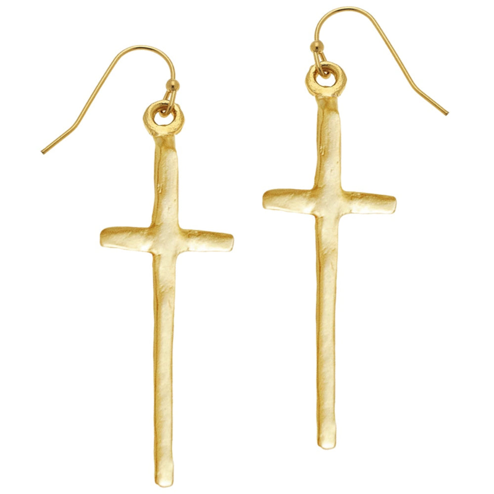 Susan Shaw Elongated Gold Cross Earrings