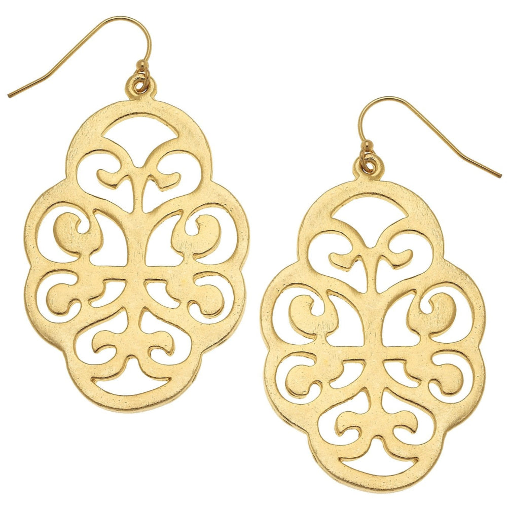Susan Shaw Gold Leaf Filigree Cut-Out Earrings