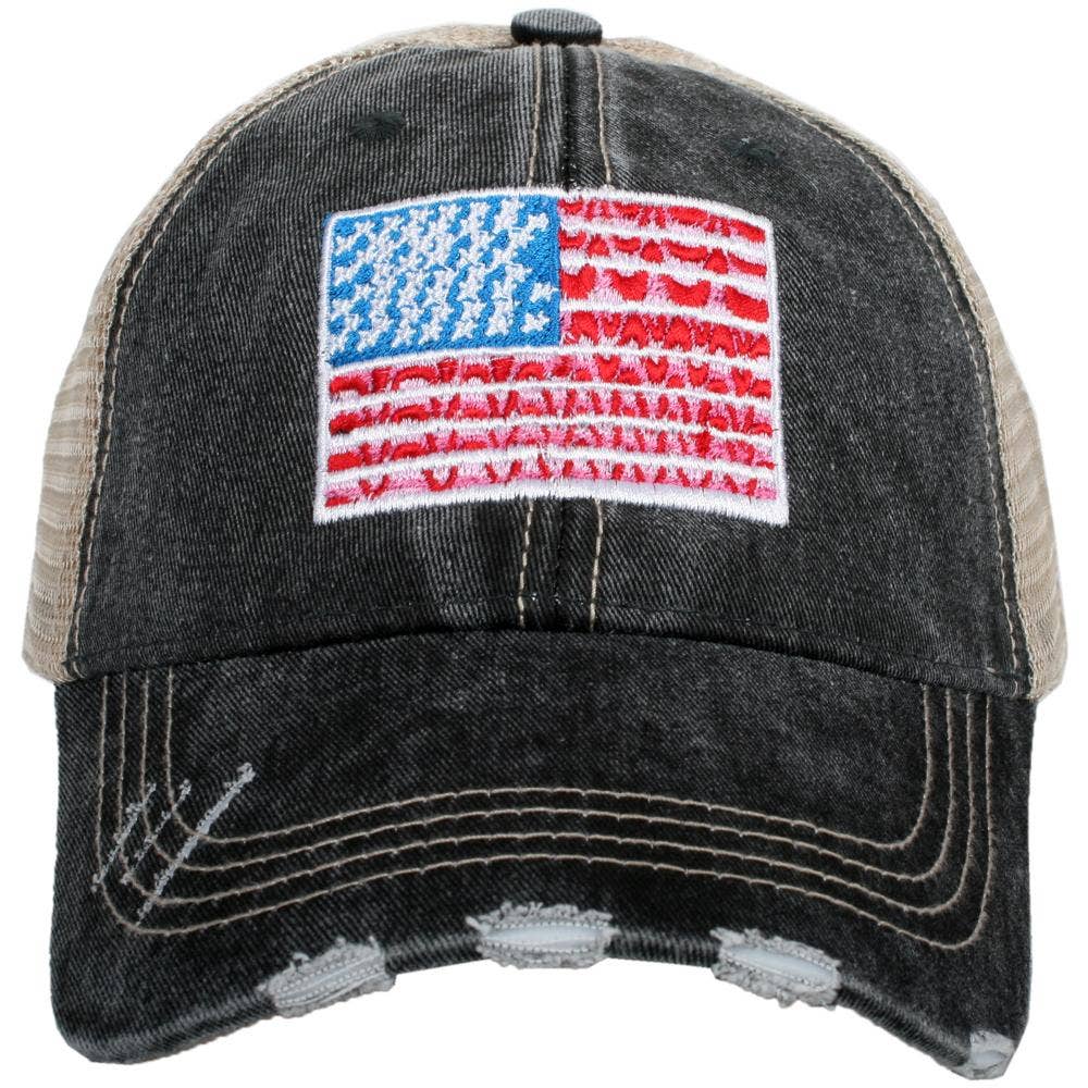 Katydid Distressed American Flag Trucker Hat