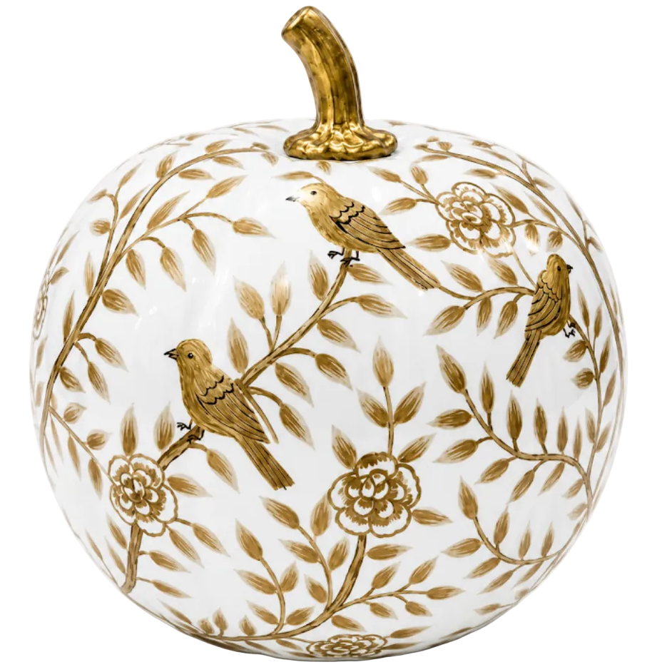 Enchanted Home Hand-Painted Metal Bird & Vine Pumpkin - 4" & 8"