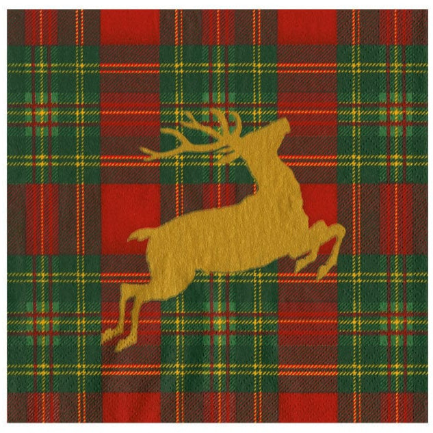 Caspari Reindeer Tartan Paper Napkins