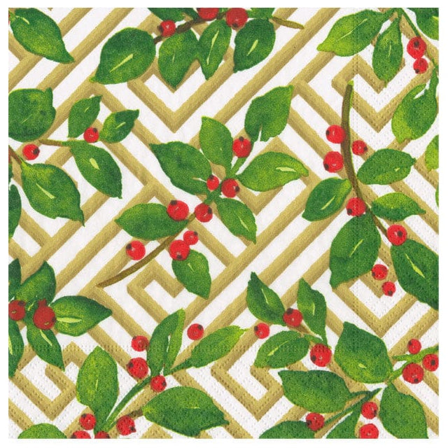 Caspari Holly Fretwork Paper Napkins
