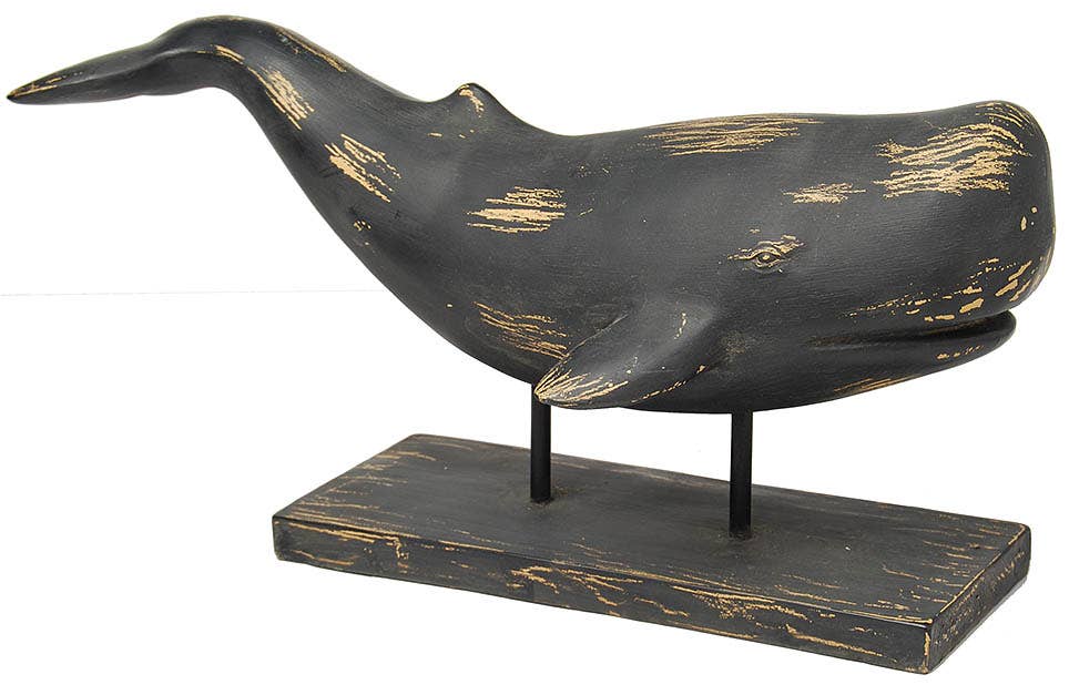 Provence Distressed Resin Whale Figurine - 16.5" x 7.2" x 8.7"