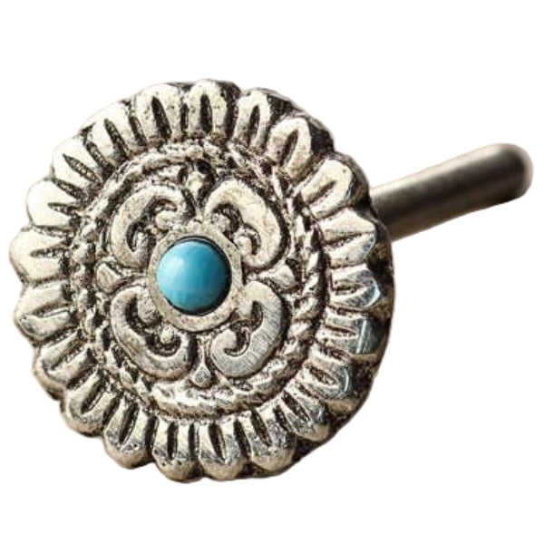 Knobco Turquoise Bead Pewter Motif Knob - 1.3"
