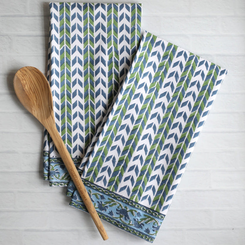 Pacific & Rose Block-Printed Cotton Kitchen Towels - 2 pc.