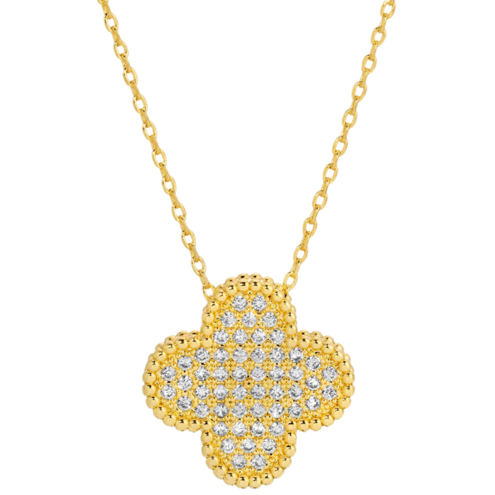 Splendid Iris Studded Clover Quatrefoil Pendant Necklace