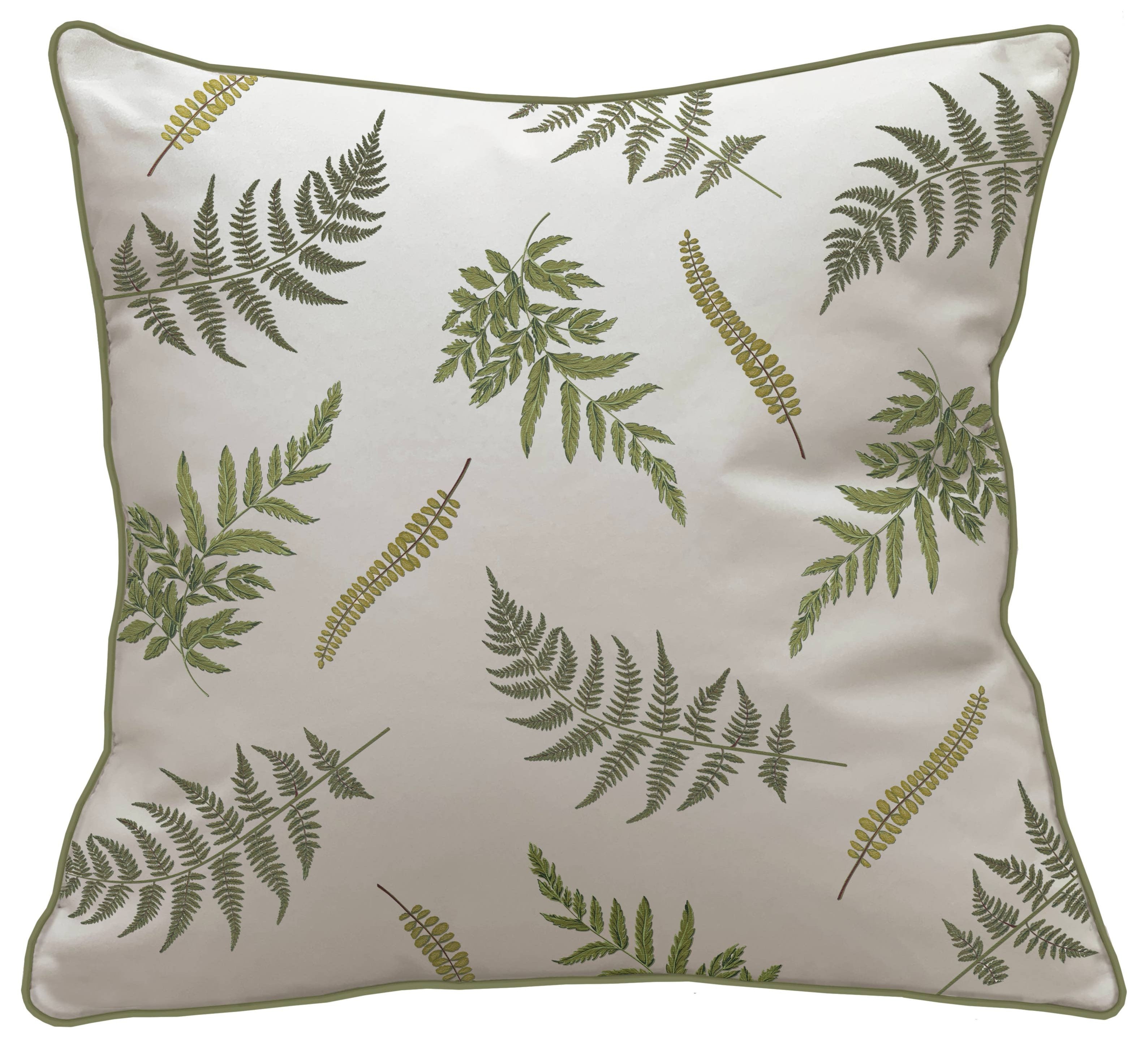 Green Ferns on Grey Embroidered Throw Pillow - 20"