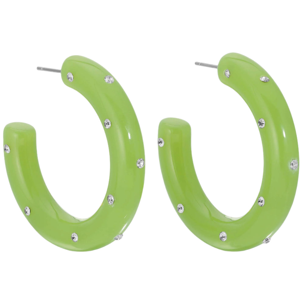 Splendid Iris Resin Rhinestone Hoop Earrings