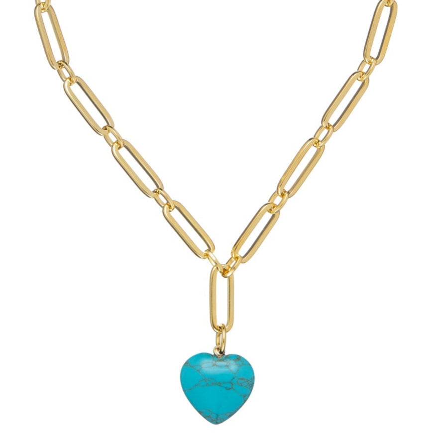 Susan Shaw Gold & Turquoise Monroe Heart Necklace