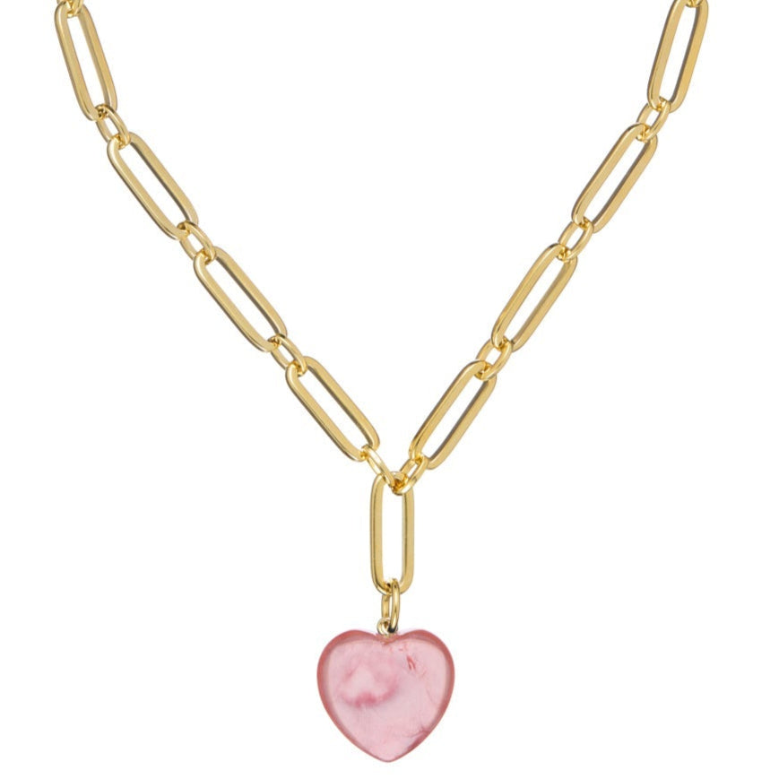 Susan Shaw Monroe Gold Heart Pendant Paperclip Necklace