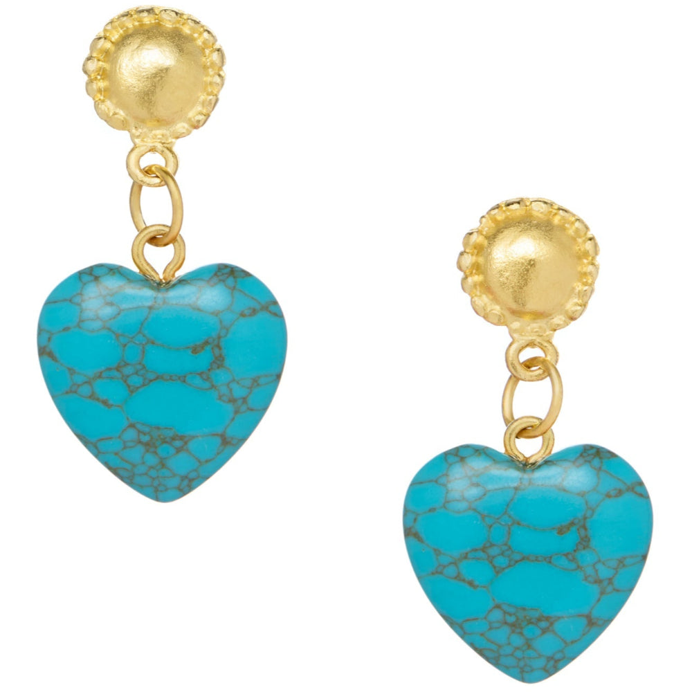 Susan Shaw Gold & Turquoise Loren Heart Earrings