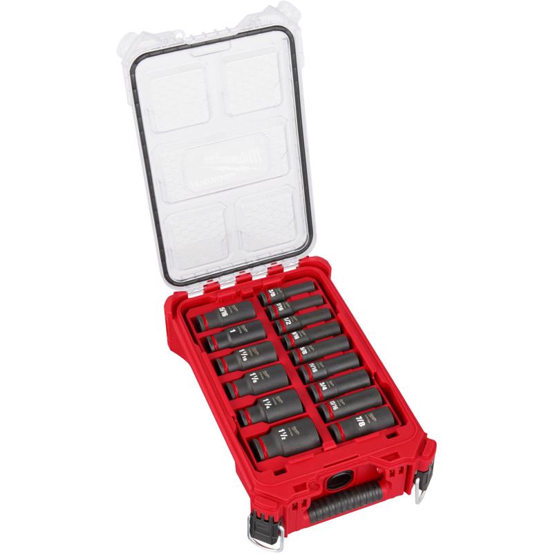 Milwaukee Packout 1/2" Drive SAE Deep Impact Socket Set - 15 pc.