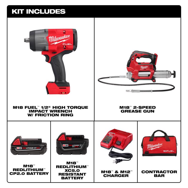 Milwaukee M18 FUEL Impact Wrench & Grease Gun Kit (w/ Battery & Charger)