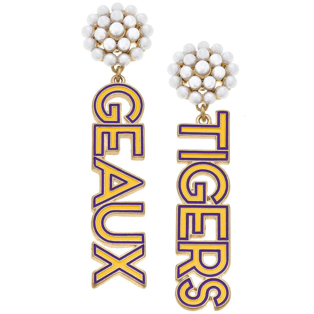 Canvas Style LSU "Geaux Tigers" Pearl Cluster Earrings