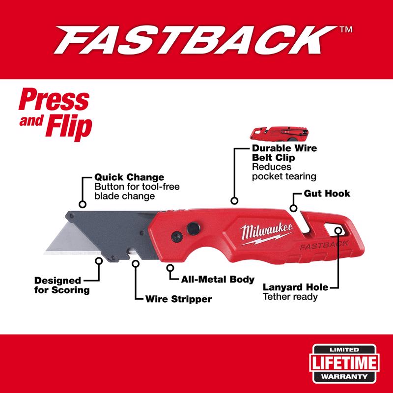 Milwaukee Fastback Press and Flip Folding Utility Knife - 7.25"