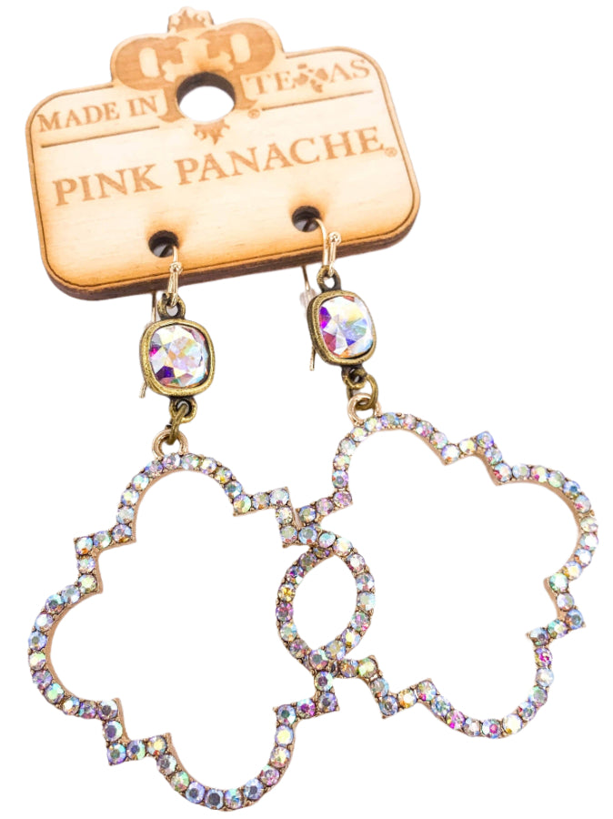 Pink Panache Rhinestone-Lined Gold Quatrefoil Earrings