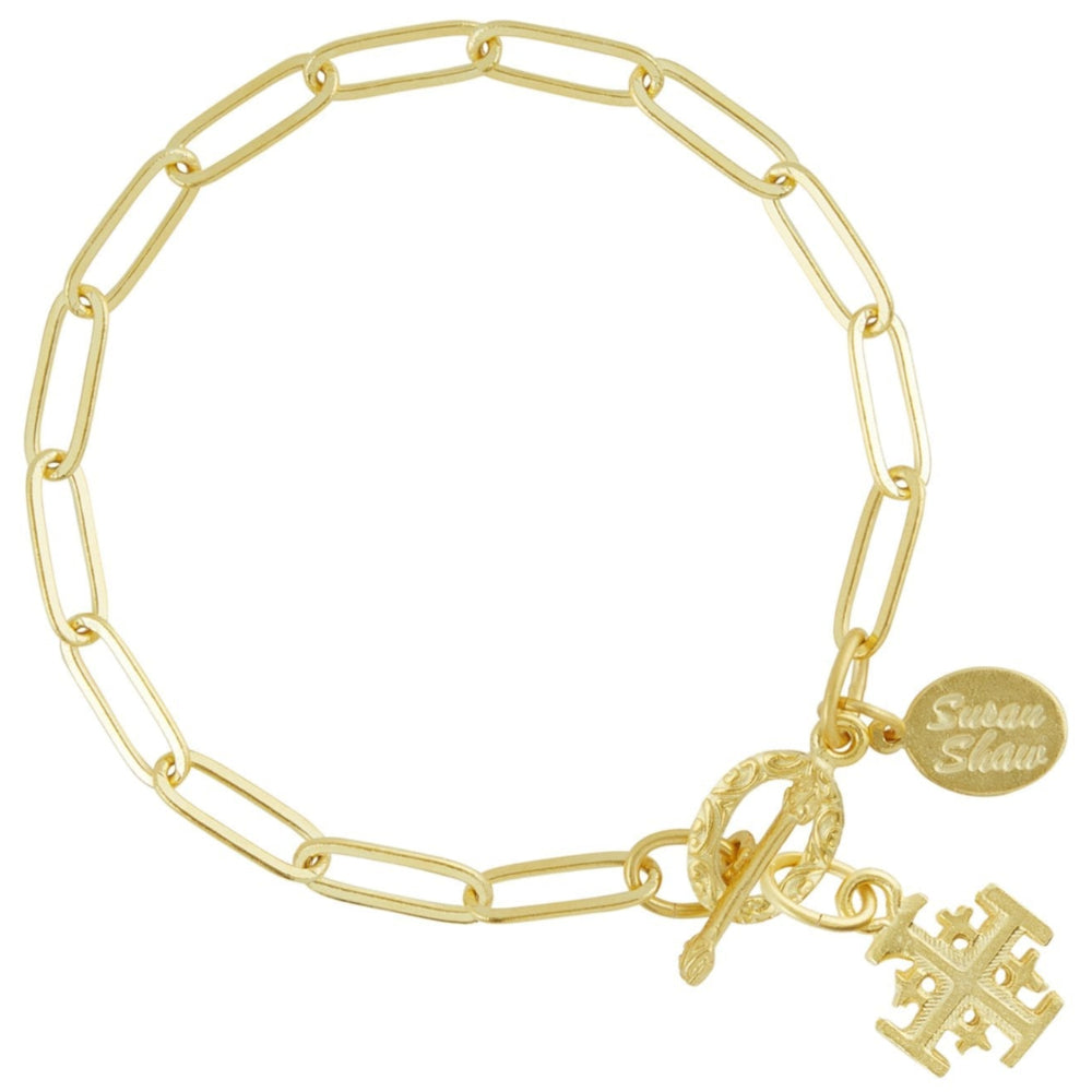 Susan Shaw Gold Jerusalem Cross Paperclip Bracelet