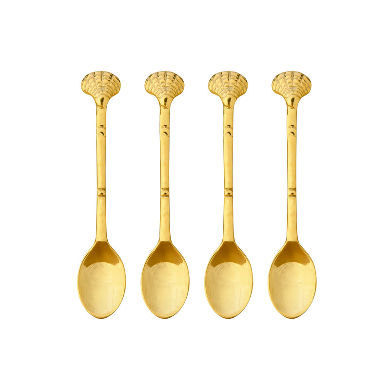 Mini Brass Spoons with Seashell Handles - Set of 4