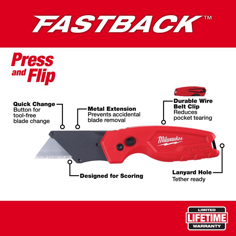 Milwaukee Fastback Press and Flip Folding Compact Utility Knife - 6.15"