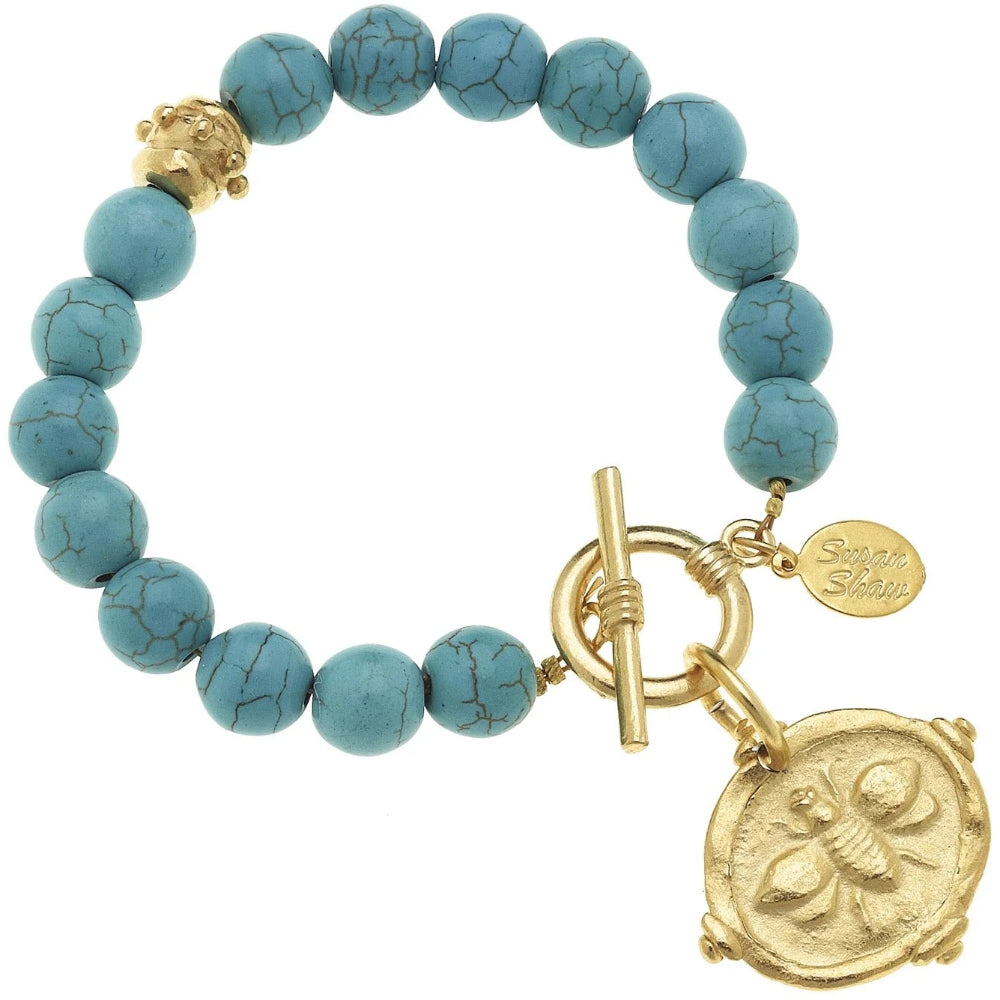 Susan Shaw Gold Bee Intaglio Stone Bracelet