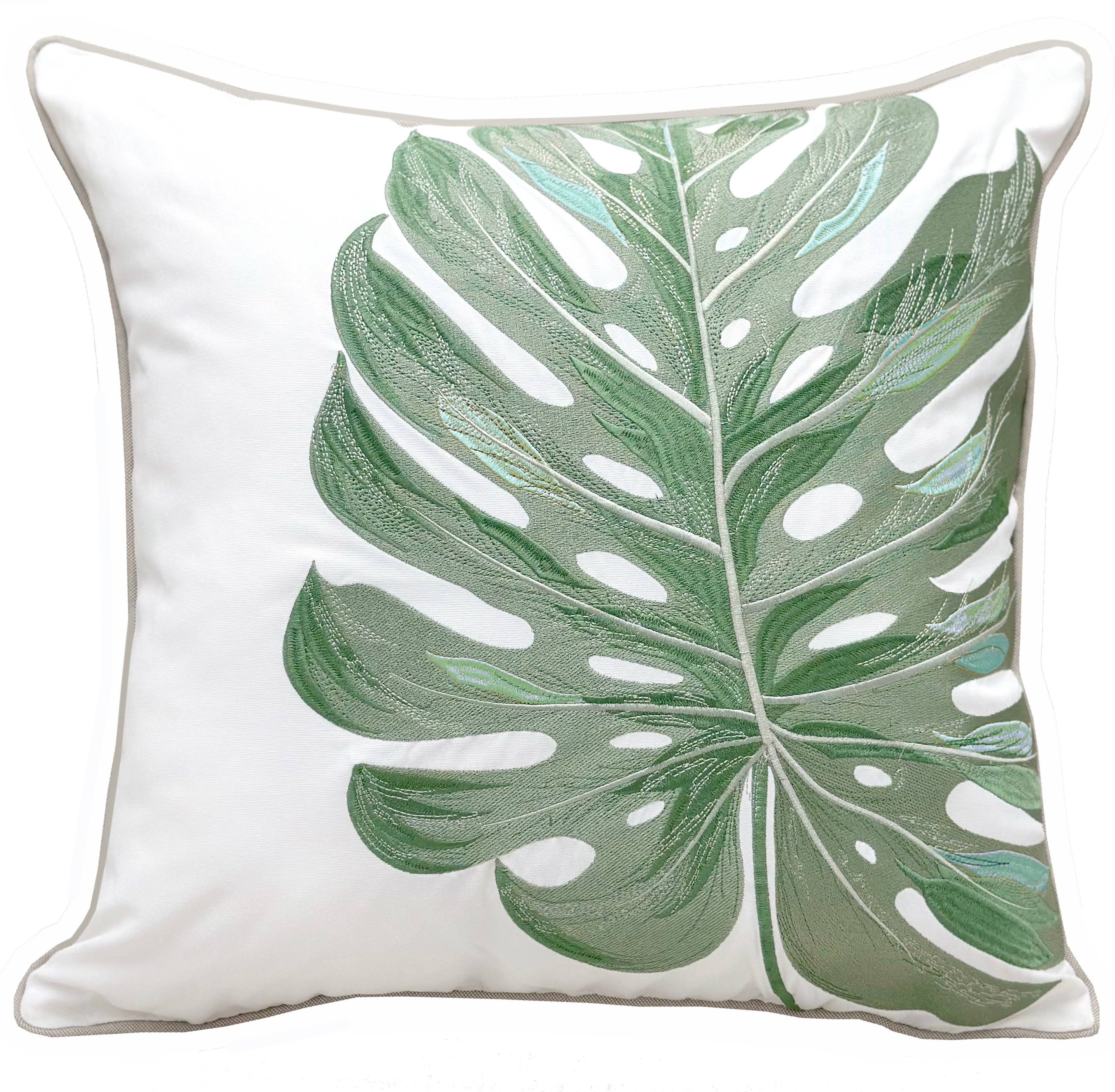 Monstera Leaf Embroidered Throw Pillow - 20"