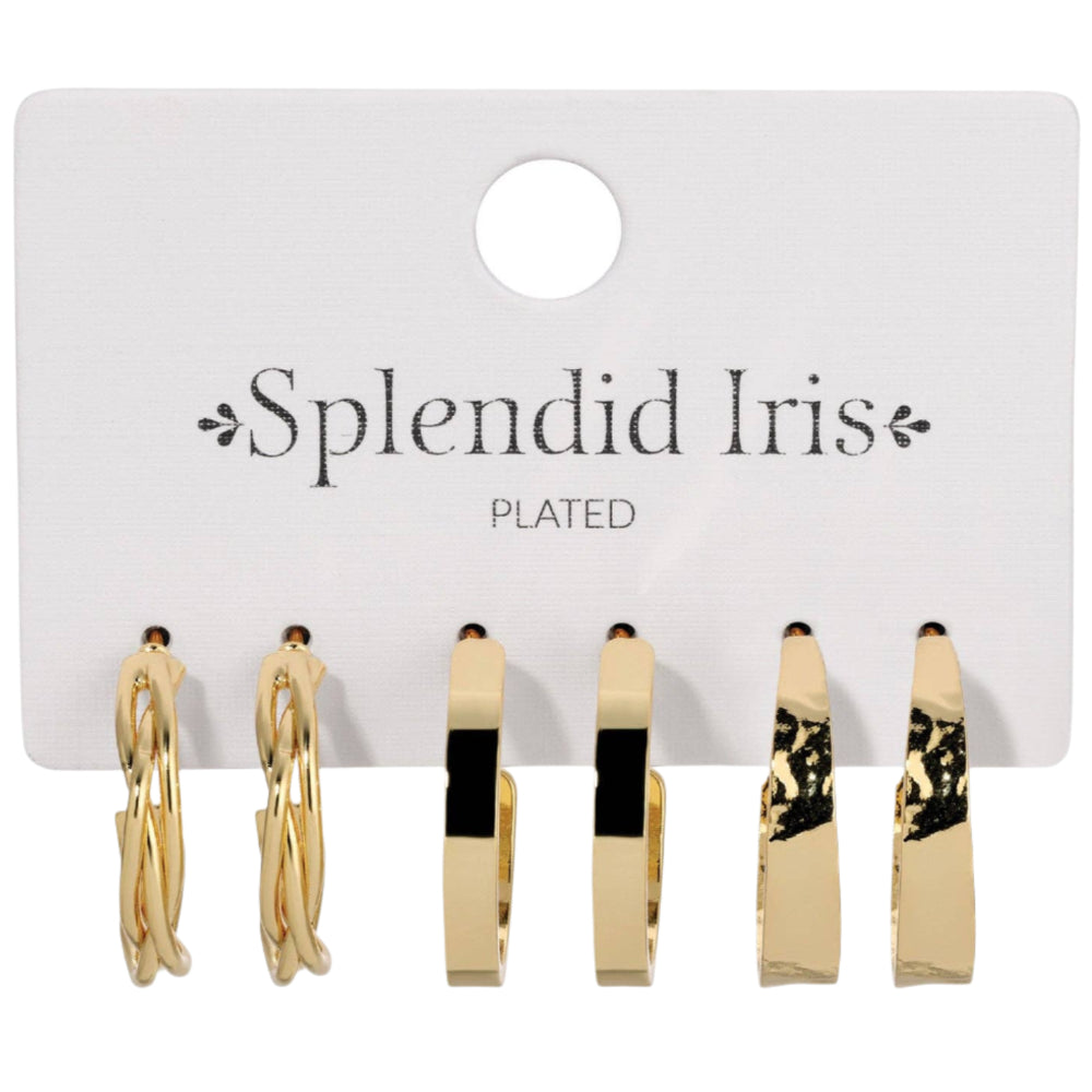 Splendid Iris Assorted Textured Hoop Earrings Set - 3 pc.