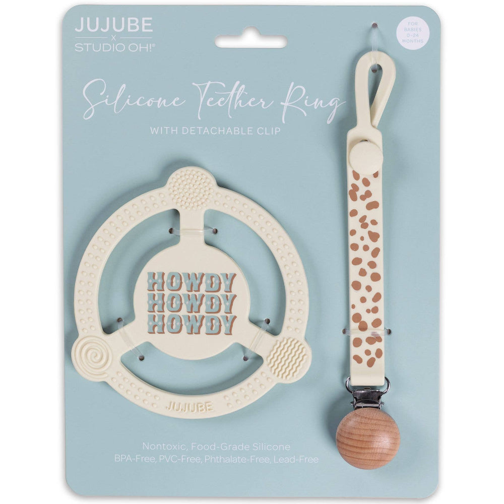 JuJuBe Silicone Baby Teething Ring & Clip Set