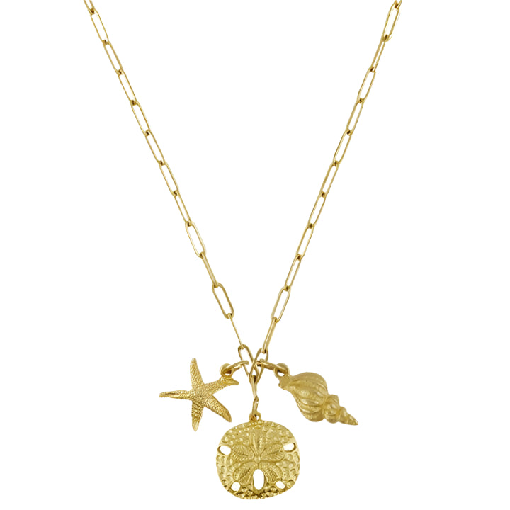 Susan Shaw Gold Sand & Sea Pendant Paperclip Necklace