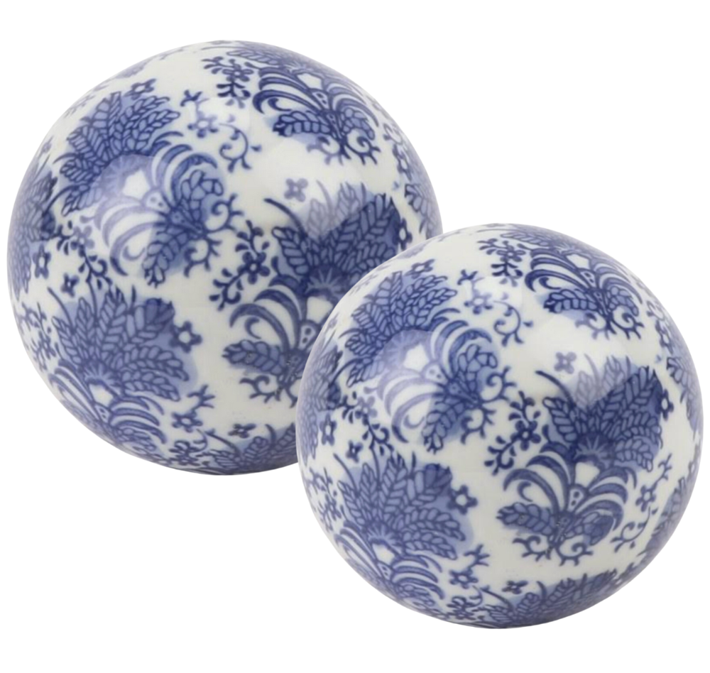 Enchanted Home Blue & White Feather Porcelain Decorative Ball - 4"