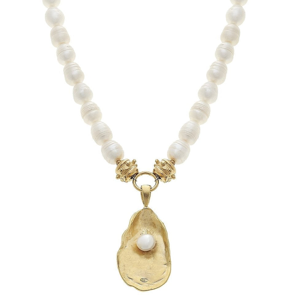 Susan Shaw Gold Oyster Shell & Pearls Necklace