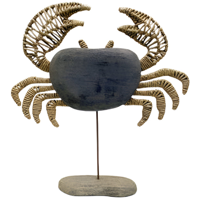 Modern Coastal Wooden Pandan Crab Sculpture - 17" x 19"