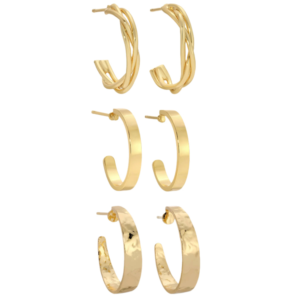 Splendid Iris Assorted Textured Hoop Earrings Set - 3 pc.