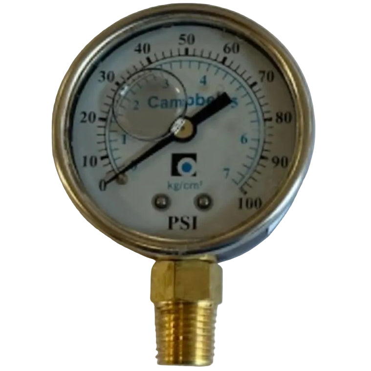 Campbell 1/4" Stainless Steel Liquid-Filled Pressure Gauge - 100 PSI