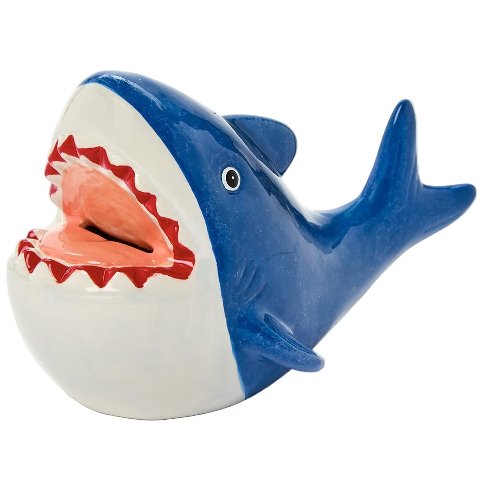 Hand-Painted Ceramic Shark Coin Bank - 8"