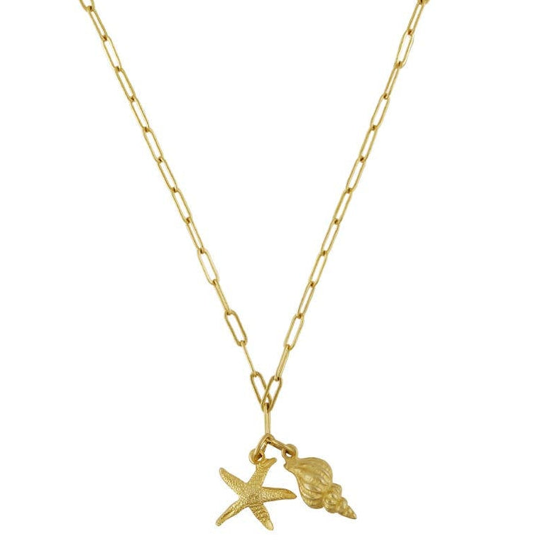 Susan Shaw Gold Starfish & Conch Shell Pendant Necklace