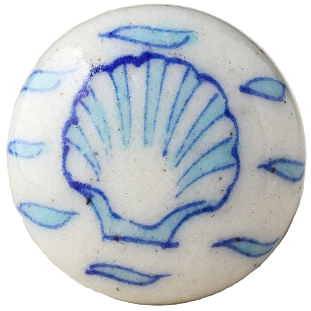 Knobco Blue & White Ceramic Sea Shell Knob - 1.5"