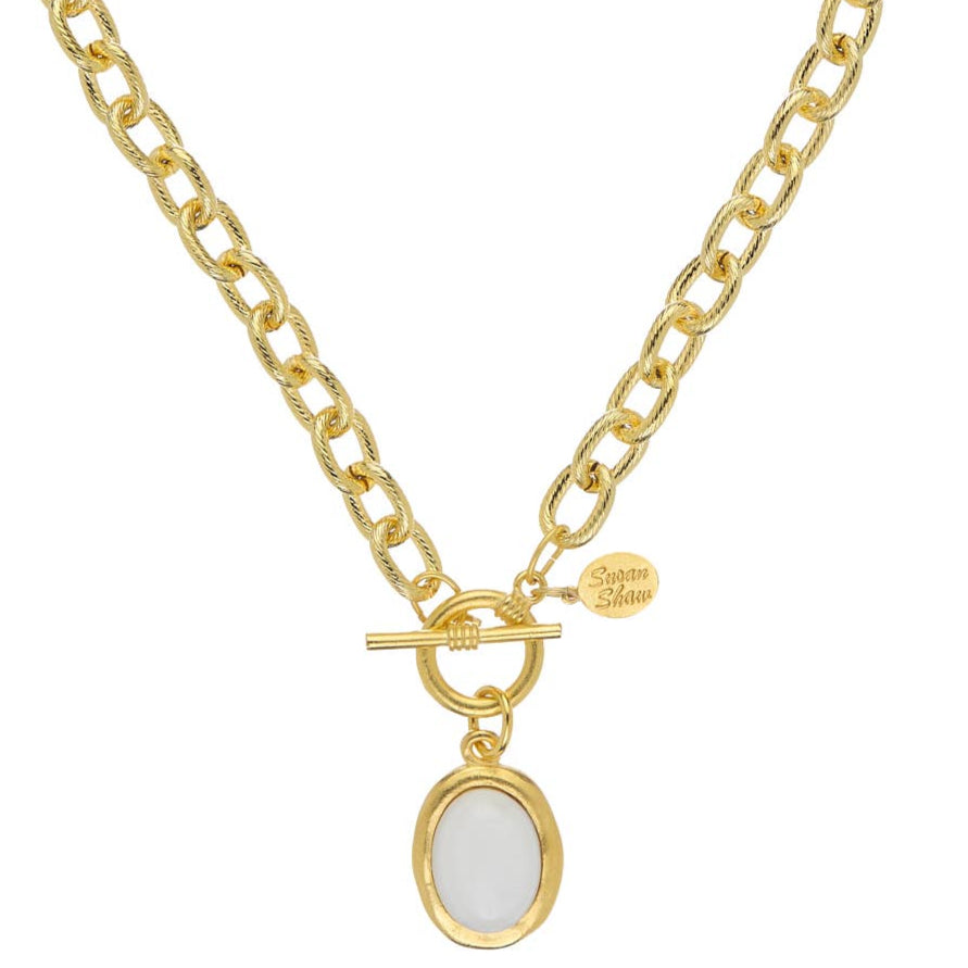 Susan Shaw Gold Cabochon Mother of Pearl Necklace